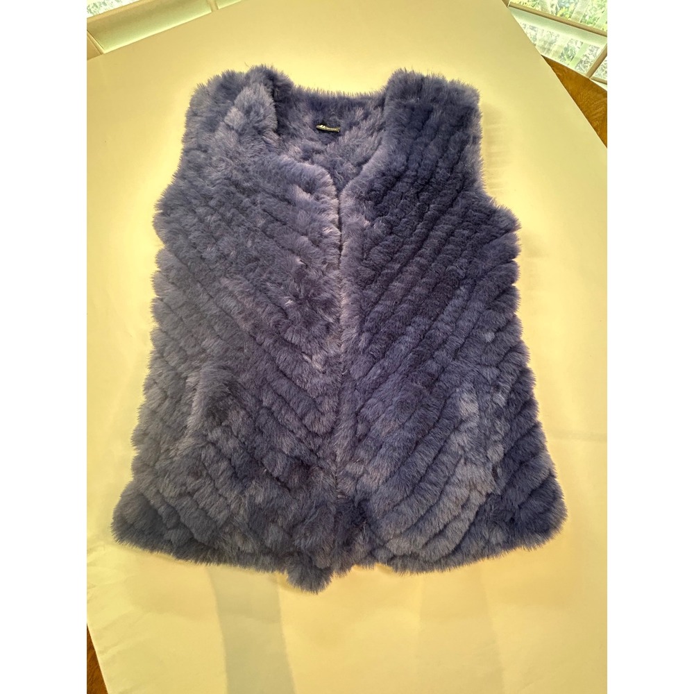 Love Token Faux Fur Vest Womens M Blue Chevron Shag Open Front